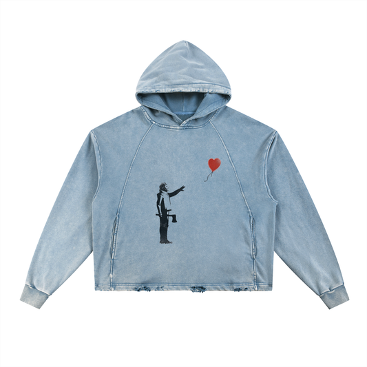 Vintage Washed Frayed-Hem Hoodie